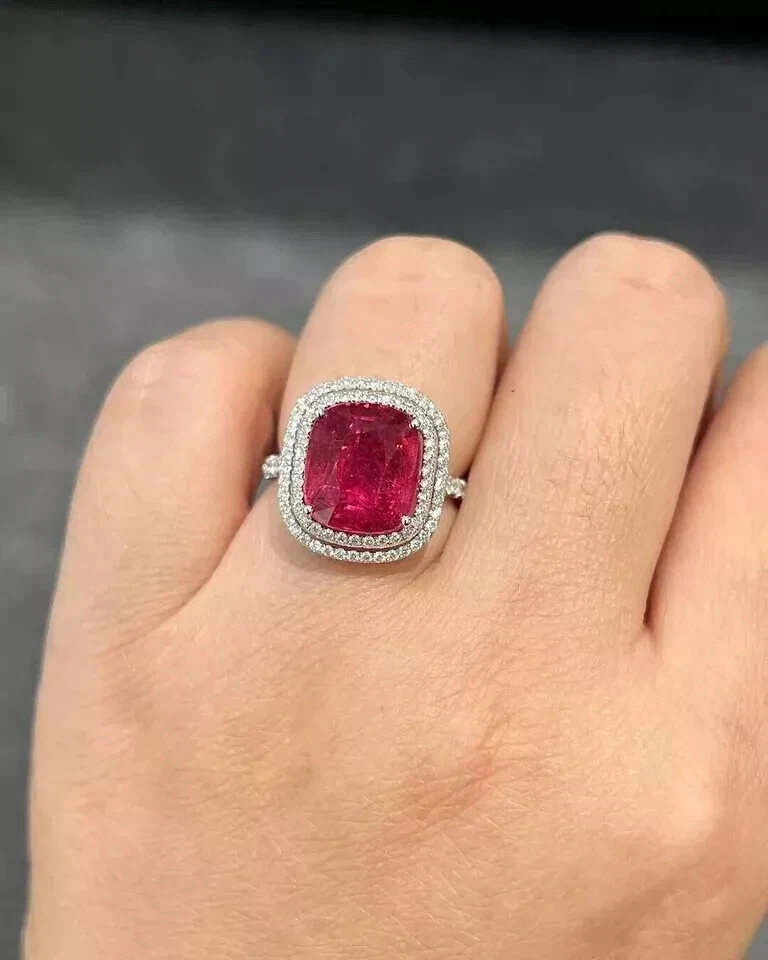 Anel de noivado de ouro branco sólido 14K turmalina rosa natural moissanita 2,30 quilates - Imagem 2 de 4