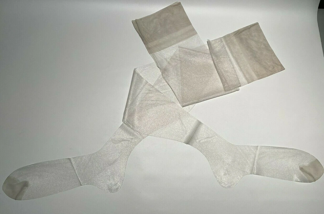 1 Pair Vintage Nylon Stockings LONG 11.5 X 42" Silver Sparkle XL TALL Burlesque