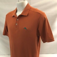 Tommy Bahama Men's Emfielder Polo Shirt Medium Orange Marlin Logo Cotton Blend