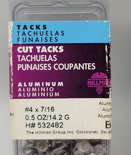 (Lote de 5) Caja Hillman #4 × 7/16 tacks de corte de aluminio 532482 NUEVO - Imagen 2 de 4