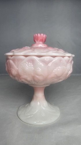 Vintage Fenton Rosalen bedeckt Seerose Bonboniere Hergestellt 1976-1978 Rosa & Weiß - Bild 4 von 12