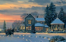 Christmas night Oil painting Picture Giclee Art Printed on canvas L2696