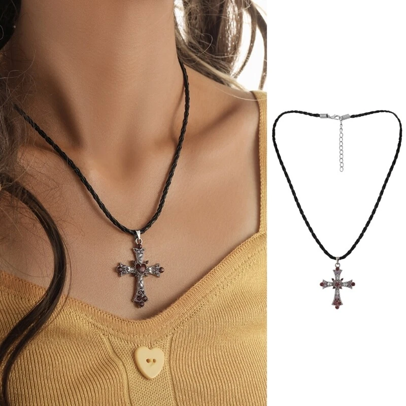 Black rope sale necklace with pendant