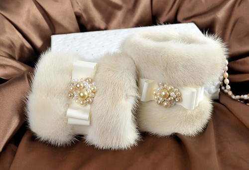 Polsini visone con perle pelliccia polsini visone cuffs giacca pelliccia visone fur - Foto 3 di 7