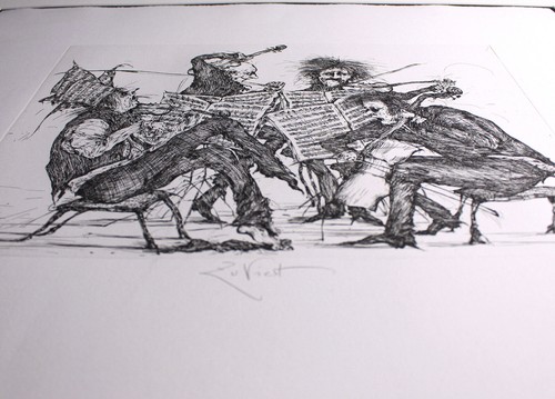 GERTRUDE DEGENHARDT - Zu viert. Handsignierte Radierung, gerahmt in Alu-Leiste. - Picture 5 of 6