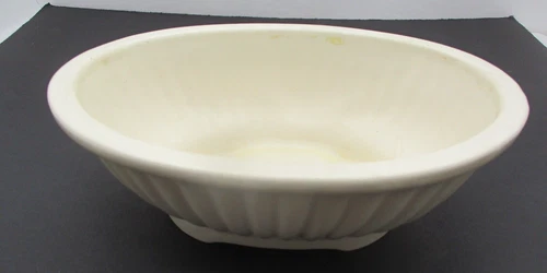 Vtg Cream Haeger Pottery Ribbed Oval Footed Planter  3938A