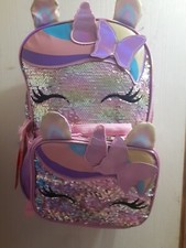 Wonder Nation  Butterfly Girl's  17" Unicorn Backpack  Lunch Bag  Sequins   Pink  