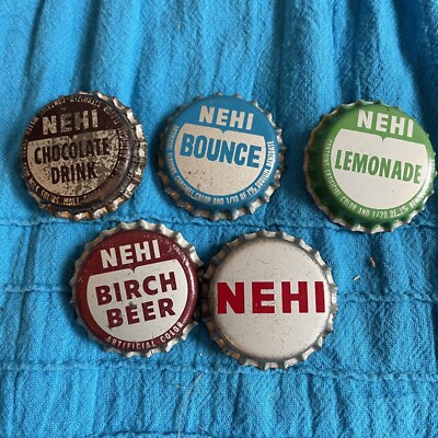 Lot of 5 Cork Lined Nehi Vintage Bottle Caps Birch Lemonade Bounce Chocolate