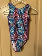 Plum gymnastics leotard CL butterfly wing print, pink, purple, blue