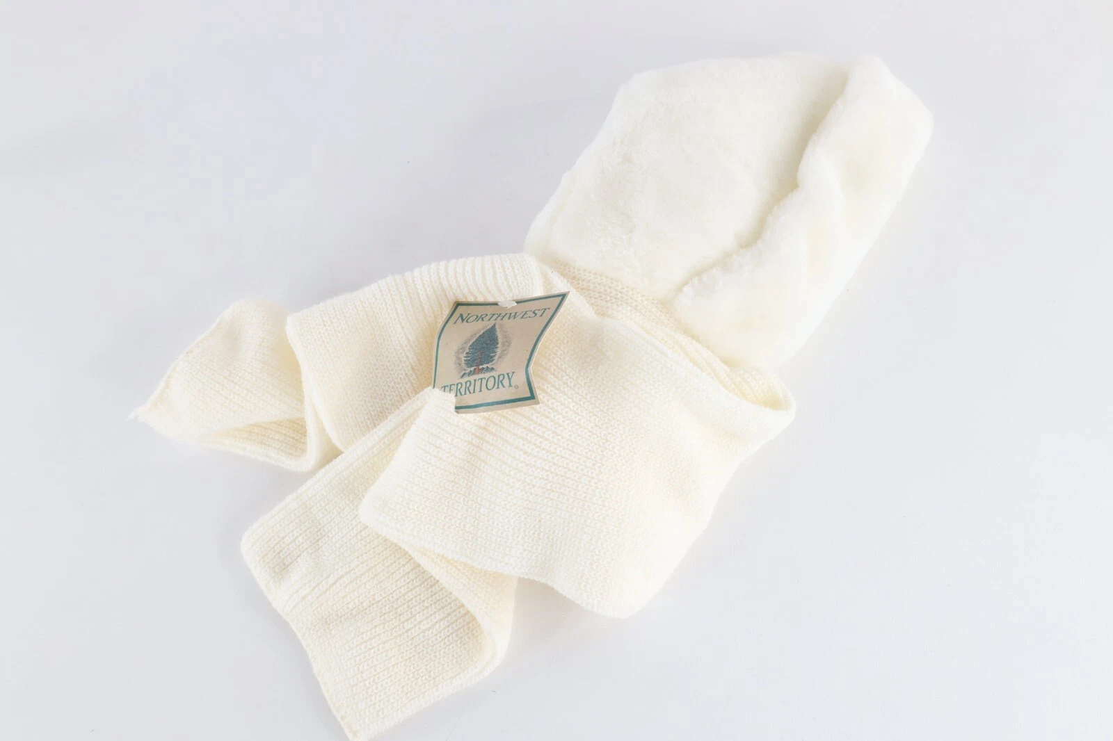 Deadstock Vintage 90s Streetwear Fleece Hood Scarf White Winter Womens OSFA