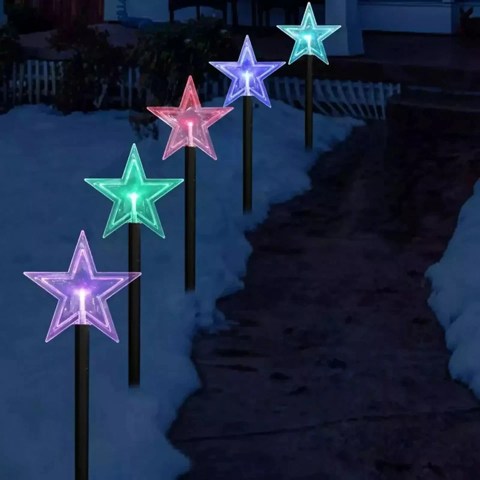 5 Christmas Star Stake Lights Multicolored LED Outdoor Garden Decoration Mains