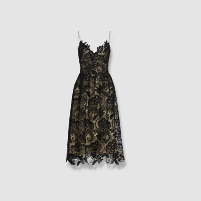 $3395 Monique Lhuillier Women's Black Sweetheart Guipure Lace Midi-Dress 6  | eBay
