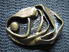 ABSTRACT BRUTALIST BRASS HIPPIE BELT BUCKLE VINTAGE RARE HANDMADE 1970s USA