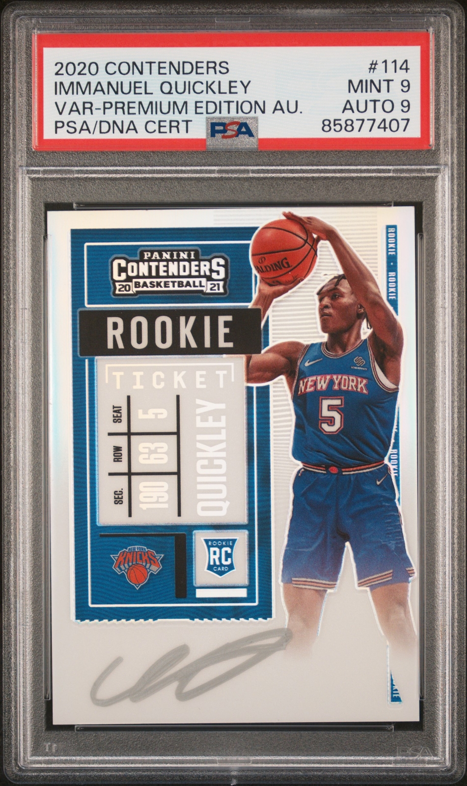 2020 CONTENDERS VARIATION-PREMIUM ED AUTO #114 IMMANUEL QUICKLEY RC PSA 9 AUTO 9
