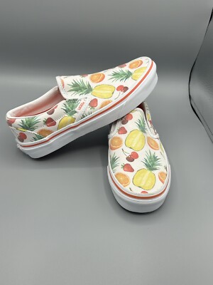 VAN'S CLASSIC SLIP ON SHOES GLITTER WHITE / CORAL GIRLS SIZE 5y ''FRUITY''  NEW