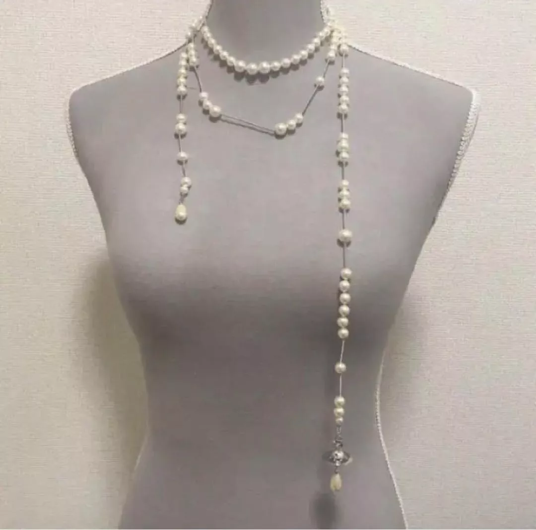 Vivienne Westwood Broken Pearl Necklace Silver w/drawstring japan NEW