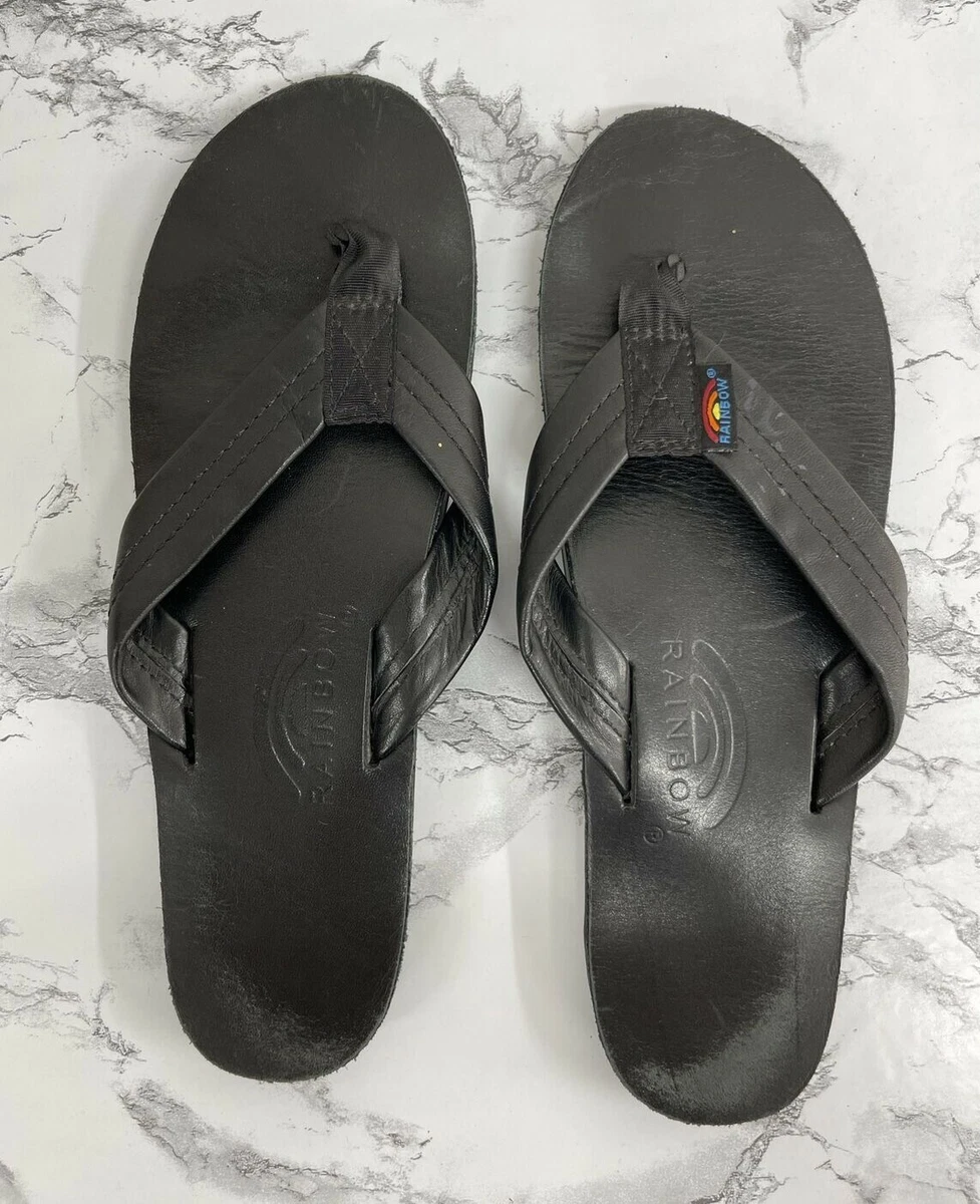 Rainbow Classic Leather Flip Flops Sandals Sand Black Casual Men 7.5-8.5