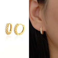 CZ Diamond Hoop Earrings Gold Huggie Hoops Minimalist Dainty Earrings Gift