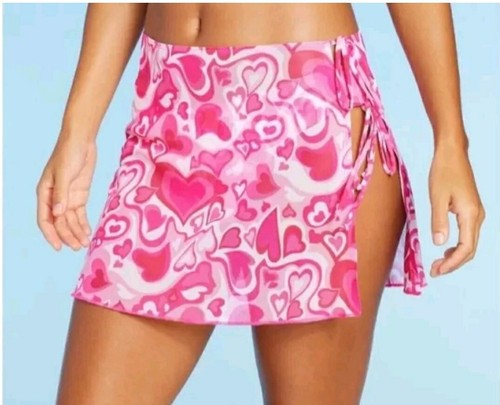 Wild Fable Pink Hearts Double Side Tie Swimsuit Bottom Cover Up XXS NWT