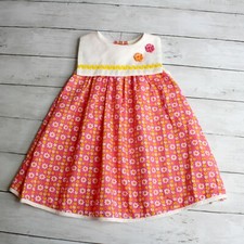 Vintage Baby Girl's Seersucker Dress Size 24 Months Pink Orange Yellow Floral