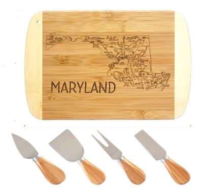 TOTALLY BAMBOO Slice of Life Cutting Board and Cheese Tools Set - MARYLAND