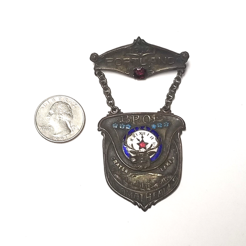 Antique B.P.O.E. Elks Medal Badge Pin Portland 1912 Crater Lake Klamath Falls - Picture 4 of 11