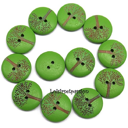 Lot de 6 - BOUTON BOIS ROND 2 trous, ARBRE de VIE, OLIVIER / ROSE * 20 mm * BB08 - Picture 7 of 8