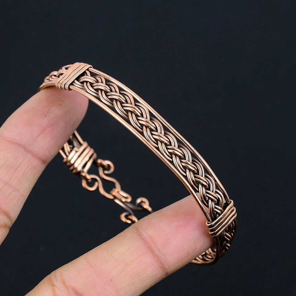 Pulsera de joyería hecha a mano de diseñador envuelta en alambre de cobre puro para regalo de Navidad Foto 2 de 4