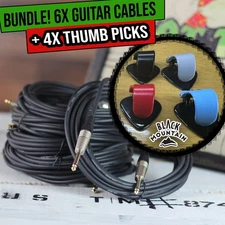 BLACK MOUNTAIN Guitar Thumb Pick Set & 6X FAT TOAD 20FT Instrument Cables Bundle