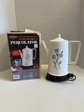 West Bend Automatic Percolator 8 Cup Coffee Maker Blue Flowers USA Original Box