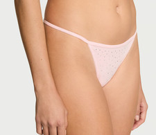 NWT Sealed Victoria's Secret Stretch Cotton Sparkle V-String Panty Size S Pink