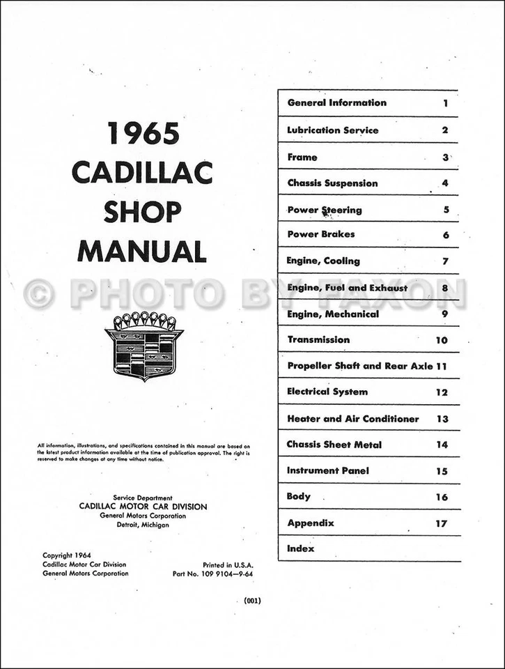 Cadillac 1965 manual de taller de reparación Calais Deville Eldorado Fleetwood Sixty Special Foto 2 de 4