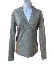 J.Crew Women  s 100 Cashmere Sweater Gray Surplice Deep V Neck Pullover Sz S