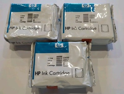 Lot Of 3 Genuine HP 70 Lt Gray Ink 69ml DesignJet Q6675A L3S81B E1L21B  