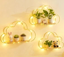Floating Cloud Shelves for Wall 3 Pack, Mini Cute Floating Shelves with LED L...