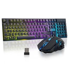 Gaming Wireless Keyboard and Mouse RGB Backlit Rechargeable Battery Gamer Com...
