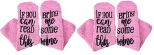 2 pack-Fashion Culture Women's Bring Me Some Wine Cozy Fuzzy Socks, Cupcake Pink
