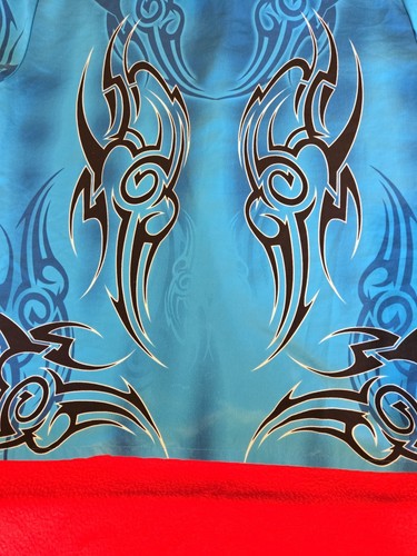 VINTAGE SAPPHIRE SHIRT BLUE TRIBAL FLAMES Small BOWLING Missing 1 Button - Picture 17 of 19