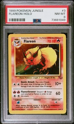 1999 Pokémon TCG Flareon Holo Rare Card 3/64 PSA 8 NM-MT Jungle Set