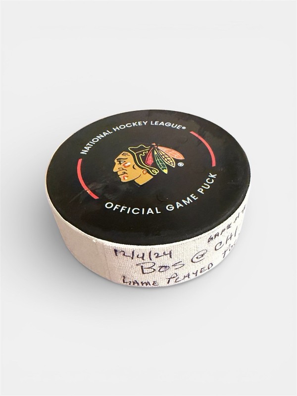 Chicago Black Hawks Vs Boston Bruins 12/4/24 Game Used Puck