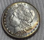 1896 P Morgan Silver Dollar Estimated Uncirculated 64. Edge Rainbow Toned. A0729