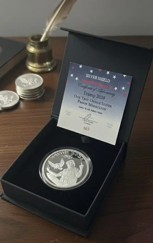 2020 Trump Mid Finger Silver Shield Proof 1 oz .999 Silver W/COA & DISPLAY BOX