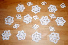 20 Vintage Hand Crochet Snowflake  Ornament Doilies Iridescent White