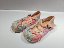 Girls Mary Jane Shoes Size 3 Multicolor Tie Dye Fabric Crochet Made In USA