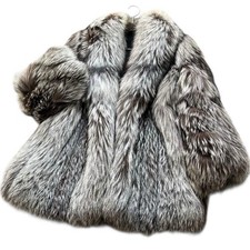 Silver Fox Fur Coat 80cm Length Genuine Fur Thick Volume Used