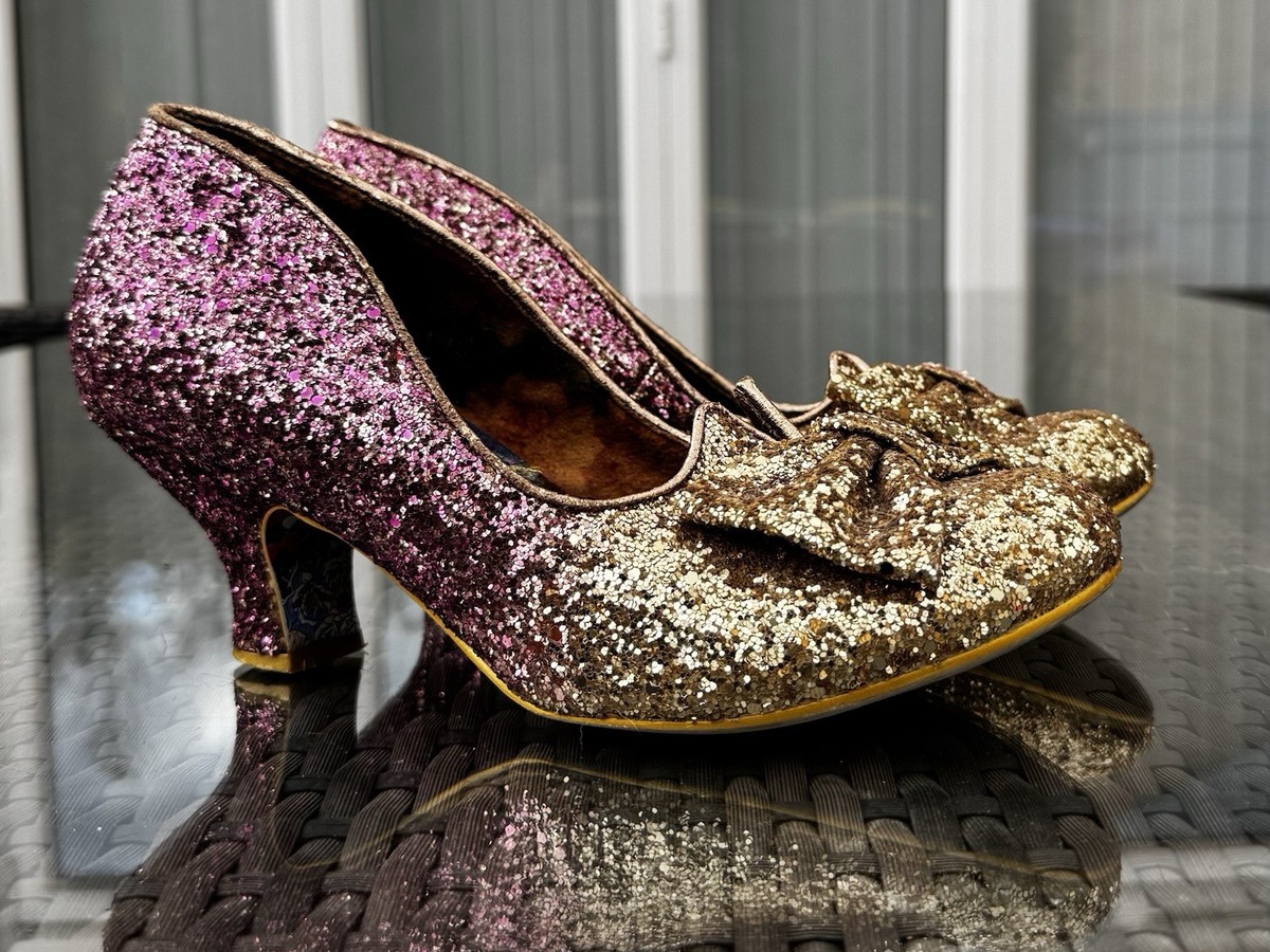 Irregular Choice Iconic Glitter Heels UK Pink Gold Ombre Bow