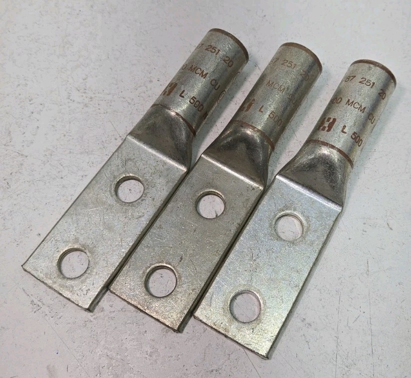 Lot of 3 - Homac ABB L500N Compression Lugs Two Hole 500 kcmil 1/2" Brown, 6"