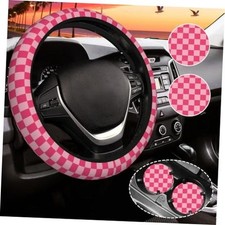 Hot Pink Checkered Steering Wheel Cover For Women Steering Wheel Deep Pink