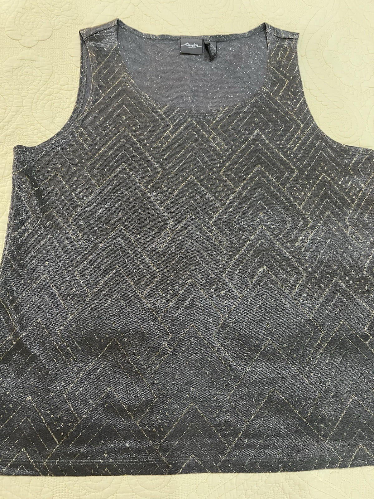 Chico's Black Metallic Geometric Knit Sleeveless Scoop Neck Tank Top 3 Stretch