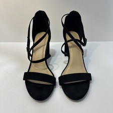 Windsor Women's Black Velvet Open Toe Strap Heels Shoes Size 10